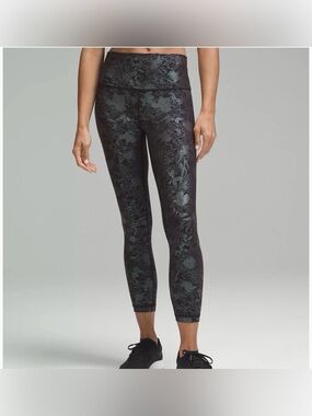 Lululemon Floral High Rise Yoga Leggings Women Size 10 Black Gray